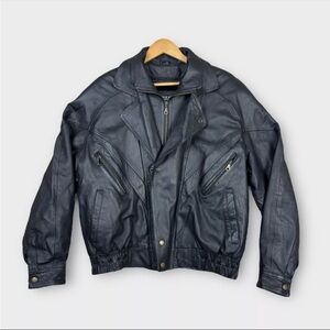 Vintage Tuscany Leather Jacket Mens Medium Black Removable Shearling Lined 90s